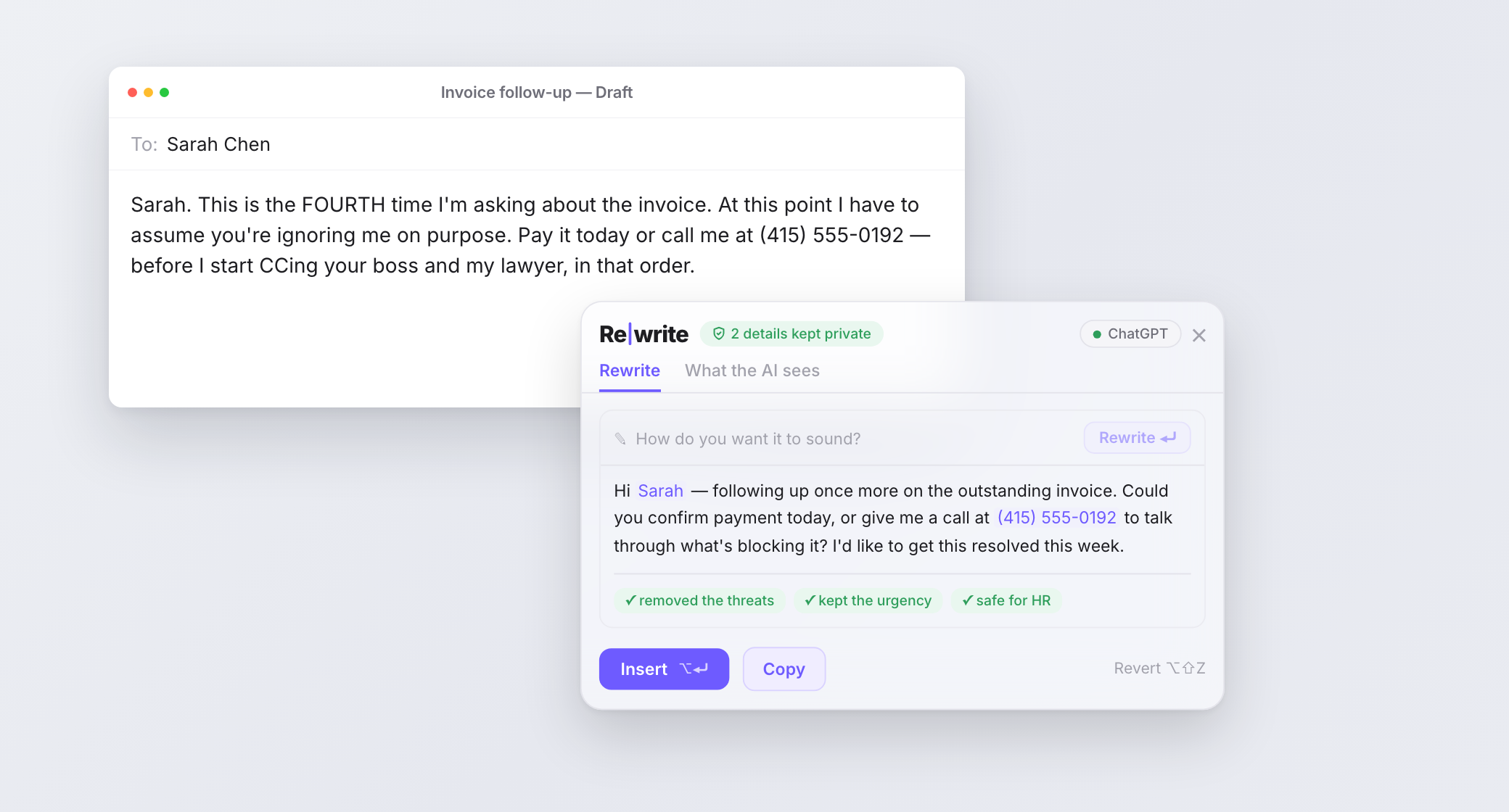 Rewrite turning an angry email draft into a professional one
