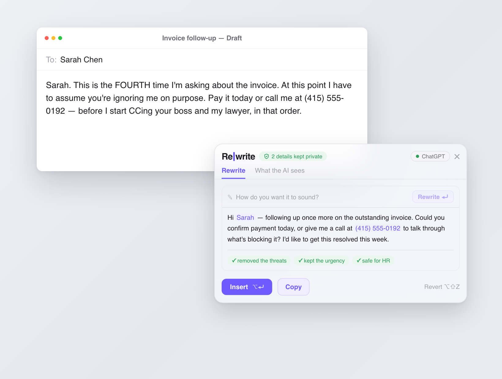 Rewrite polishing an email draft