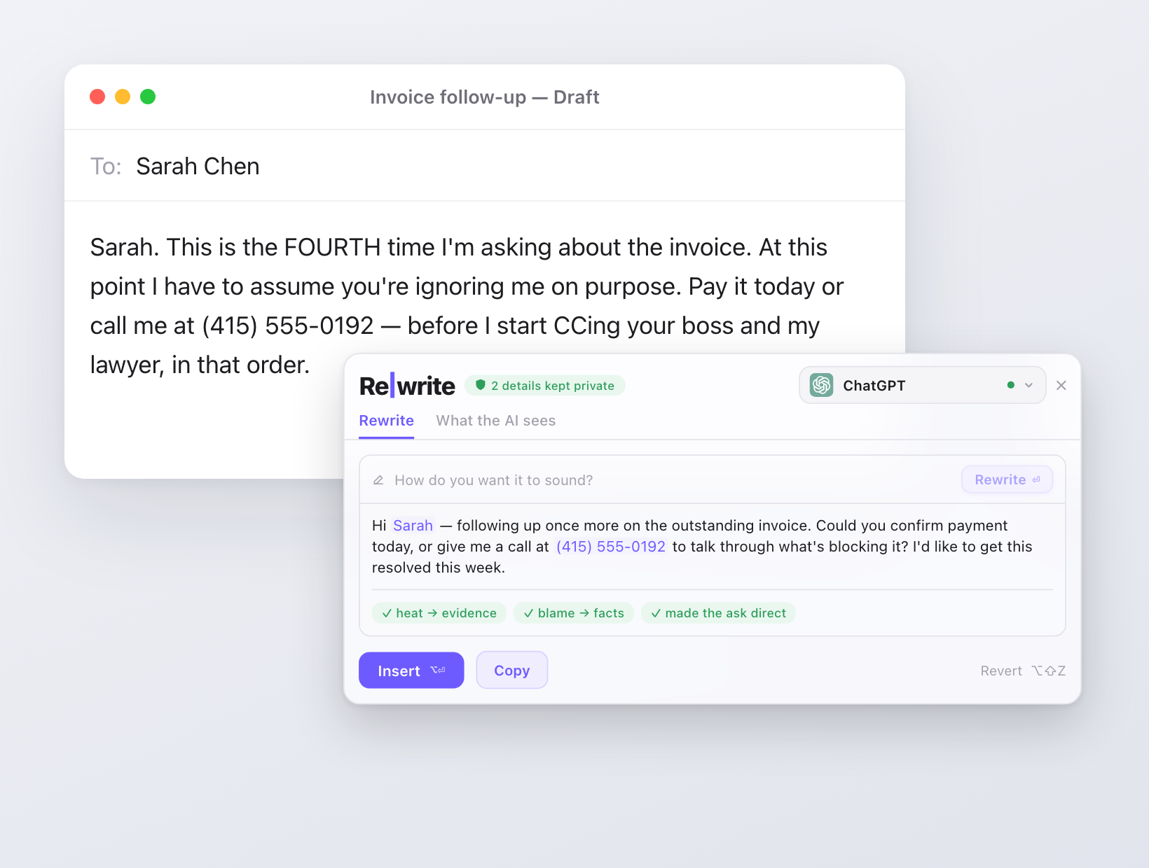 Rewrite polishing an email draft